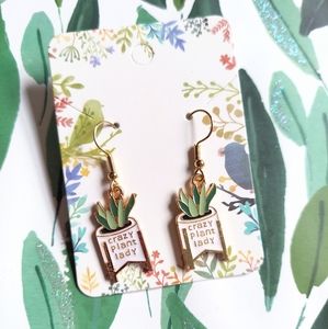 Crazy Plant Lady Enamel Earrings